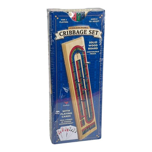 Deluxe Cribbage Set Metal Box Solid Wood BOARD GAME 3 Player Track Playing Cards - Picture 1 of 6